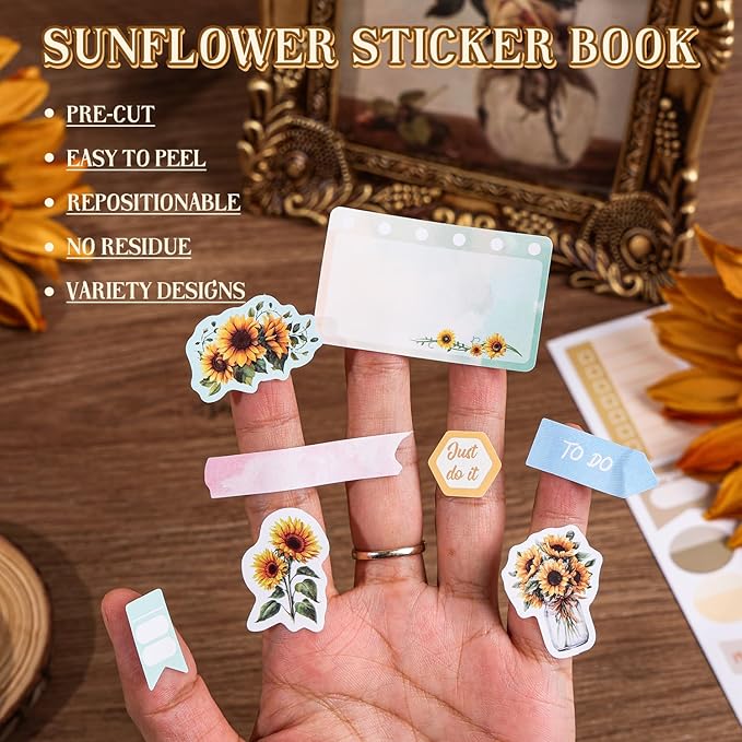 Aesthetic Sunflower Planner Sticker Book 25 Sheets with 600+ Decorative Stickers for Journaling, Scrapbooking, Bullet Journal, Happy Planner, DIY Stationery Supplies Gifts for Women Girls Teens Kids