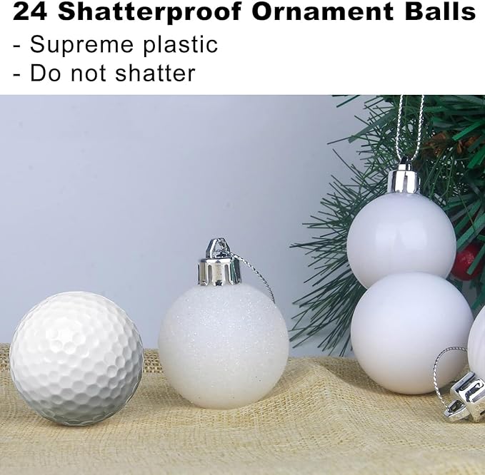 White 1.6" Small Christmas Balls Christmas Tree Decoration Ornaments Shatterproof Hanging Balls for Birthday Halloween Holiday Wedding Decorations Set of 24pcs