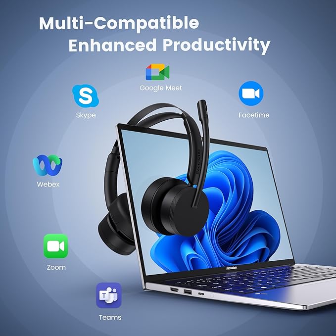 Wireless Headset with Mic for Work(Upgrade Volume Knob & Charging Indicator), Bluetooth Headset with Microphone for PC, with Noise Cancelling/Mute/USB for Call Center/Office/Home/Computer/Teams/Zoom