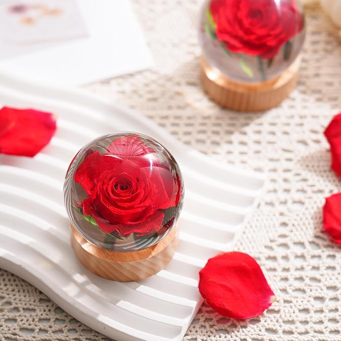 Real Rose in Resin, Eternal Rose Wish Ball, Rose Paperweight in Gift Box, Unique Home Office Decor, Ideal for Birthday, Wedding & Mother's Day