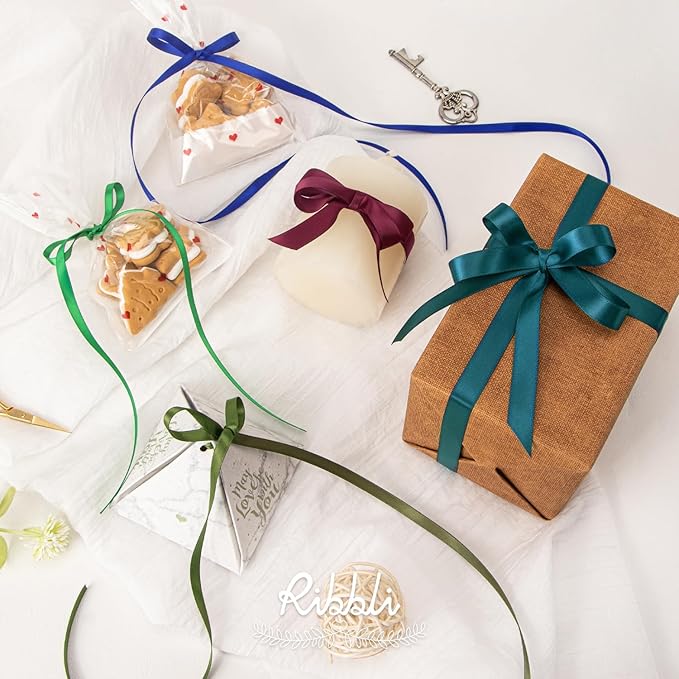 Ribbli Emerald Green Double Faced Satin Ribbon,1/2” x Continuous 25 Yards,Use for Bows Bouquet,Gift Wrapping,Christmas Decorating