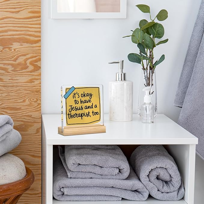 Therapy Office Decor, Mental Health Office Desk Decor, Therapist Gifts for Women, Gifts for Women Psychologist Therapist, Halloween Christmas Gift Humor Christian Acrylic Sign with Wooden Stand