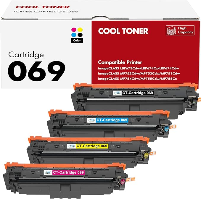 069 Toner Cartridge Set 069H MF753Cdw Compatible Replacement for Canon 069 Toner Cartridge Set for Canon imageCLASS MF 753Cdw MF751Cdw MF752Cdw LBP674Cdw LBP674Cx LBP673Cdw (B/C/Y/M, 4 Pack)