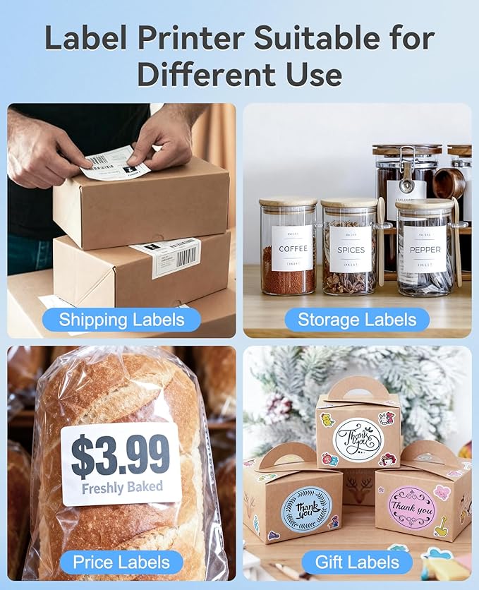 Bluetooth Thermal Label Printer, Wireless 4x6 Shipping Label Printer for Small Business, High-Speed Thermal Printer Compatible with Android, iOS & Windows for Amazon, Ebay, Shopify, USPS