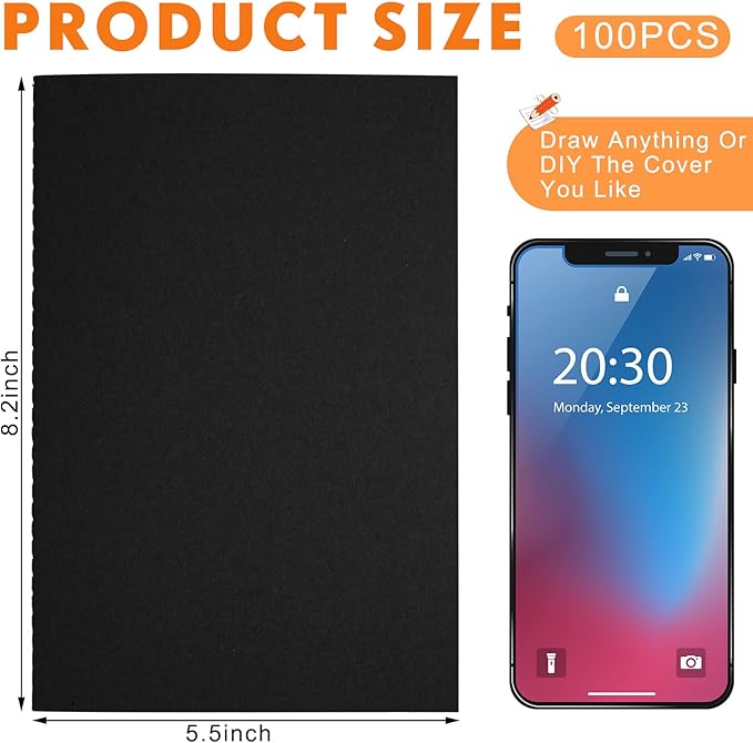100 Pcs Kraft Notebook Journals 5.5 Inch x 8.3 Inch A5 Softcover Notebooks Bulk for Writing Sketch Office Notepad with 60 Pages 30 Sheets (Multicolor,Lined)(Black,Unlined)