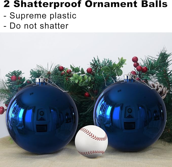 Navy Blue 6.0" Extra Large Christmas Balls - Christmas Tree Decoration Ornaments Shatterproof Hanging Shiny Balls for Birthday Holiday Wedding Decorations Set of 2pcs