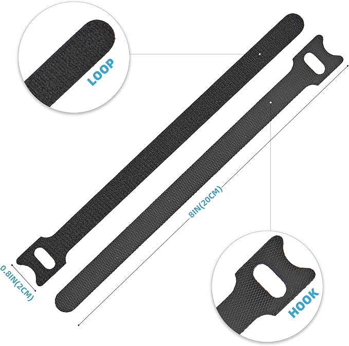 120 PCS Reusable Cable Ties with Hook and Loop, Multi-purpose Adjustable 8 Inch Cable Management Wire Ties Cable Straps for Organizing Home, Office and Data Centers (Black)