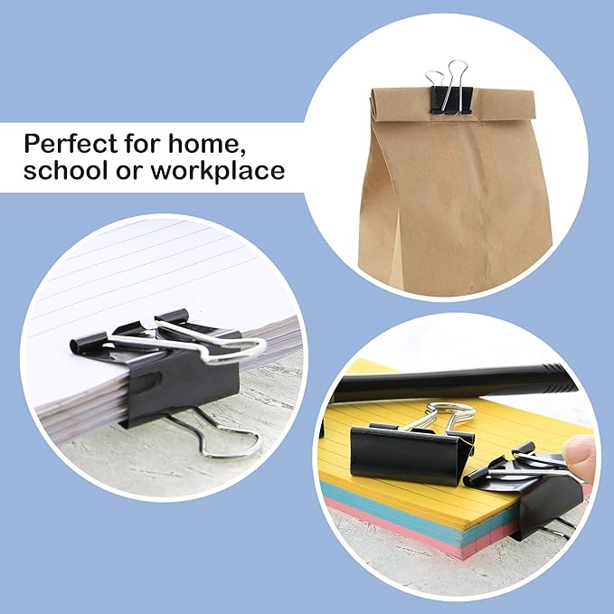 BAZIC Binder Clips Small Black 3/4" (19mm), Paper Clamps Paper Clip, Paperclips for Office School Supplies Home Kitchen Storage (12/Pack), 12-Packs