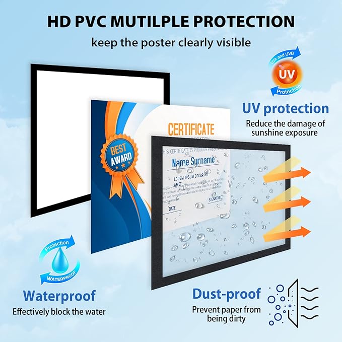 11"x 17" Self Adhesive Sign Holder, Double Sided Window Display Frame with Clear PVC and Strong Magnetic for Office/Home/Store/Door/Glass/Wall (Black, 20Pack)