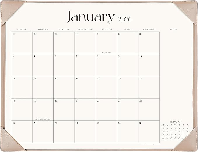 Simplified Desk Calendar 2026 with Desktop Mat, Cabbrix Large Desk Pad Calendar 21" x 16-1/2" Runs From January 2026 to December 2026, Desk Blotter Calendar for Home School and Office (Apricot)