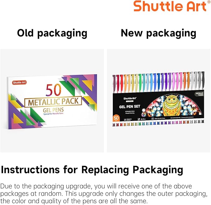 Shuttle Art 50 Pack Metallic Gel Pens, 25 Metallic Gel Pens Set with 25 Refills Perfect for Adult Coloring Books Doodling Drawing Art Markers