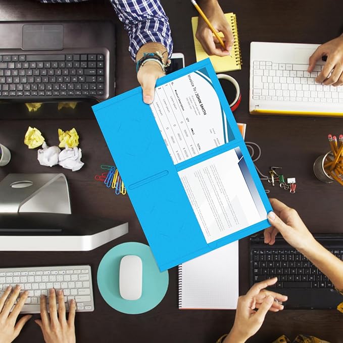 Two Pocket Folders, RAZCC 50 Pack 2 Pocket Folders Fit Letter Size Paper, Paper Folders with Pockets for School Office Business Home, Blue