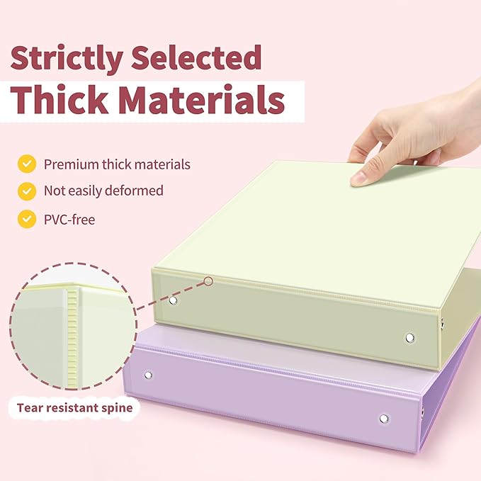 SUNEE 1.5 Inch Binders 3 Ring 4 Pack, Clear View 1 1/2 Inch Binders Three Ring PVC-Free (Fit 8.5x11 Inches) for School or Office Supplies, Assorted Pastel