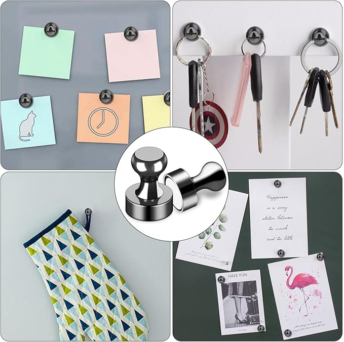 LOVIMAG 40Pcs Black Refrigerator Magnets, Strong Metal Fridge Magnets, Solid Black Style, 0.47in x 0.63in, Set of 40