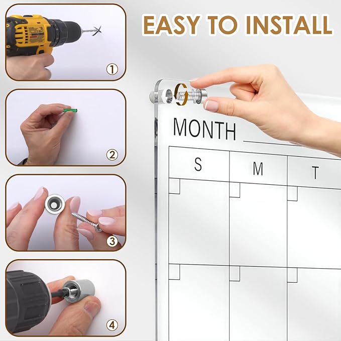 MAKELLO Acrylic Calendar for Wall, Clear White Board Calendar for Office, School, Home, Monthly Whiteboard with Weekly, 32x24 in