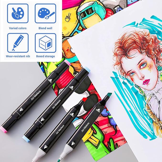 Alcohol Markers Set - 262 Colors, Dual Tip Permanent Sketch Markers with Organizing Case for Kids & Adults