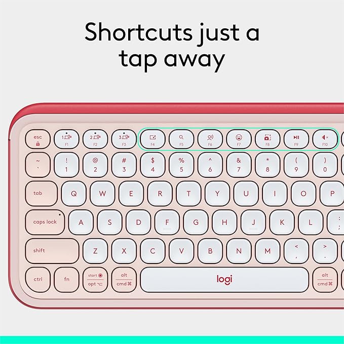 Logitech POP ICON Keys Wireless Bluetooth Keyboard, Comfortable Typing, Programmable Keys, Easy-Switch Between up to 3 Devices, for Laptop, Tablet, PC – Rose and Off-White