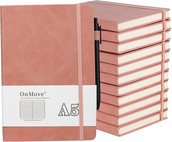 Notebooks Journal for Women Men 12 Pack Leather Hardcover with Pen Holder A5 160 Pages 100 GSM Thick Paper for Work School Lined Pink