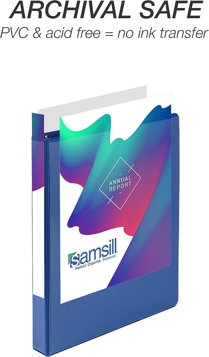 Samsill Durable 1 inch 3 Ring Binder, Made in USA, D Ring Binder, Customizable Clear View Cover, Basic Assortment, 12 Pack