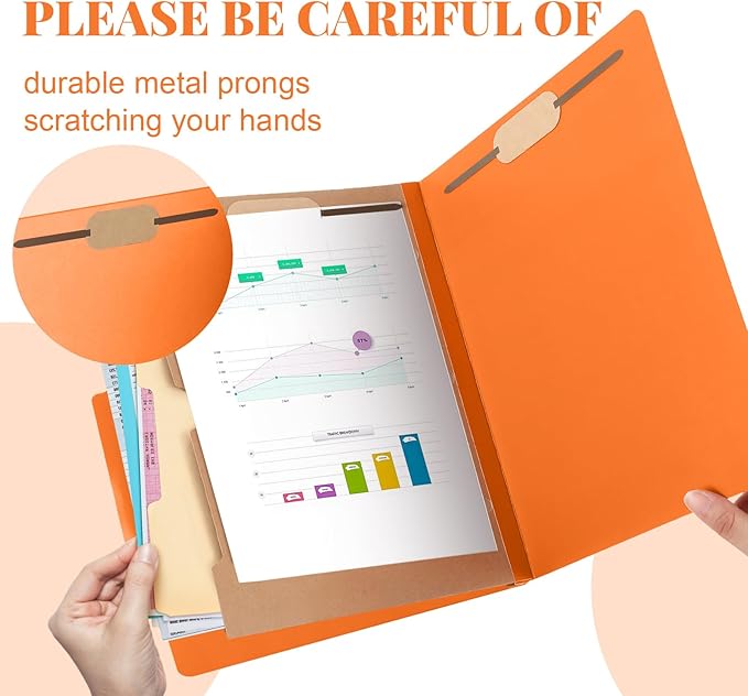 Skyygemm 12 Pack Classification File Folders Bulk with Divider and 2" Expansion, Pressboard Folder with 2 Prong Fasteners for Employee Records Medical Charts Office Document Organization(Orange)