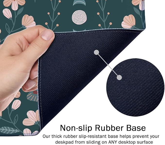 SSOIU Extended Gaming Mouse Pad (35.5x15.7 in), Large Non-Slip Rubber Base Mousepad with Stitched Edges, Waterproof Keyboard Mouse Mat Desk Pad for Work, Game, Office, Home - Floral Moon Moth