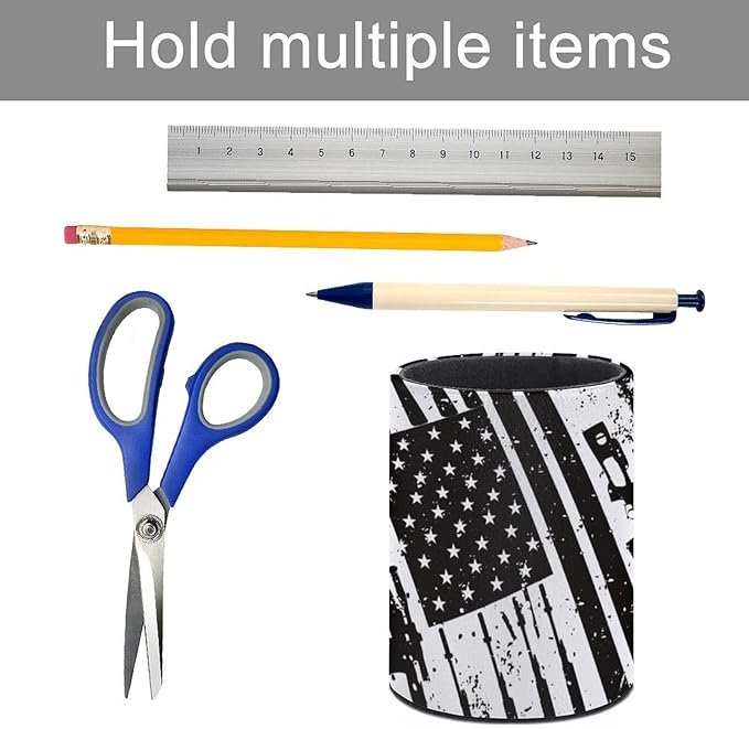 American Flag Pen Holder Pencil Organizer Cute Pencil Cup Desk Decor Makeup Brush Holder PU Multifunctional Office Suppliesfor Home Classroom School