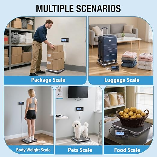 SurmountWay Shipping Scale 660lbs LCD Digital Platform Heavy Duty Portable Stainless Platform for Postal Shipping Scale Industrial Floor Scale W/ 14"X 12"