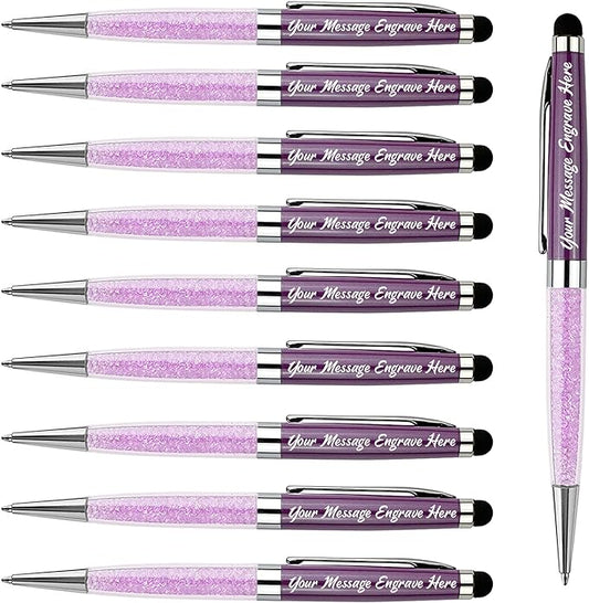 Ancolo Personalized Business Pens Beautiful Crystal-Custom Advertising Massage - Engraved Team Name, Phone Number, Slogan Perfect for Bank, Office, Hotel Lobbies - 10 Pens/Box (Purple)