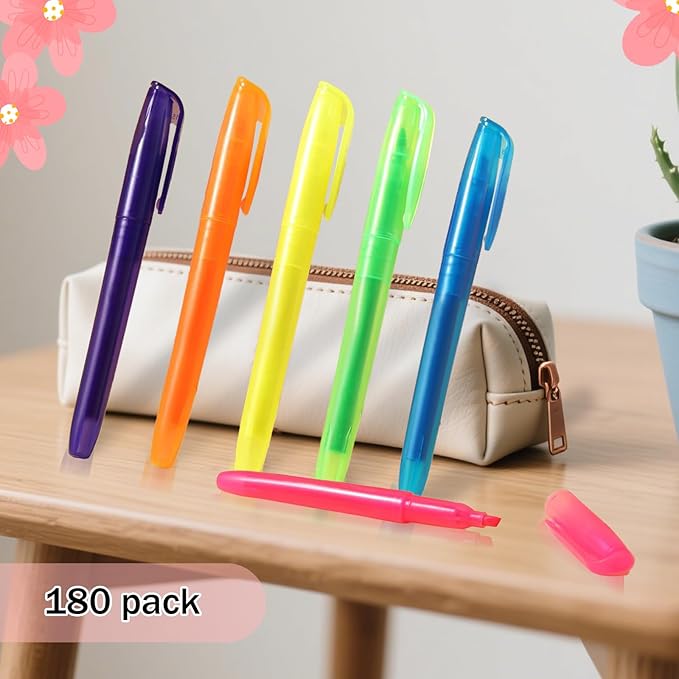 180 Pcs Highlighter Bulk Chisel Tip Multicolor Fluorescent Markers for School Office Classroom Supplies