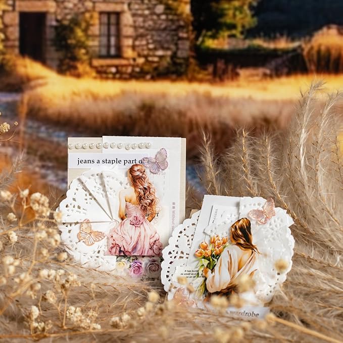 120Pcs PET Scrapbook Stickers, Girl Back Designs for Scrapbooking, DIY Crafts, Journaling Supplies, Junk Journal Ephemera, Includes Organizer