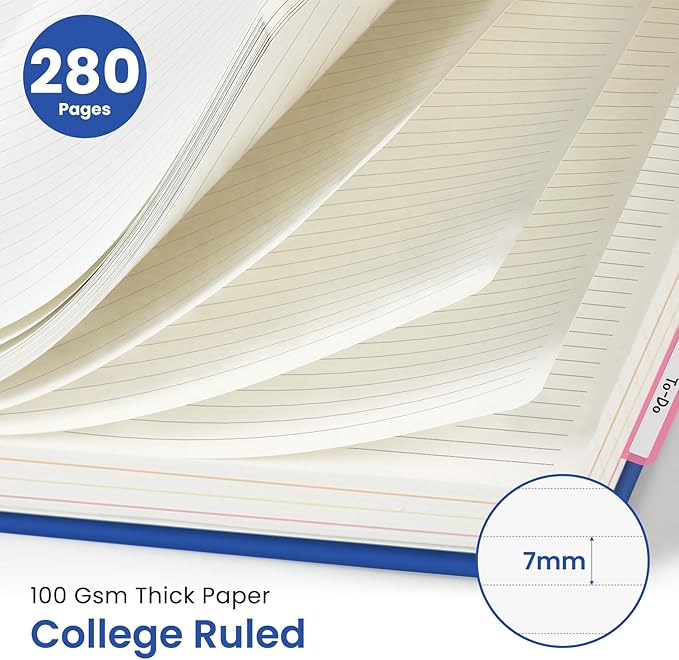 Hardcover Spiral Journal Notebooks for Work With Removable Dividers & Tabs, 8.5"x11" 5 Subject Notebook for Note Taking & Organizer, A4 College Ruled Lined Journal for Women & Writing, Royal Blue, 280 Pages