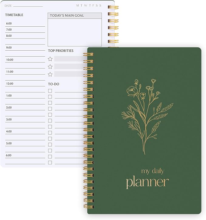 80 Pages Daily Planner,5.71" X 8.35" Solid Color Hot Stamping Process Planner for School Work Office Improve Efficiency To DO List Noteboook Organize Tasks Weekly Monthly Undated Planner, Green