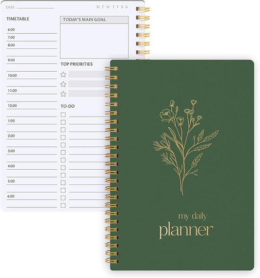 80 Pages Daily Planner,5.71" X 8.35" Solid Color Hot Stamping Process Planner for School Work Office Improve Efficiency To DO List Noteboook Organize Tasks Weekly Monthly Undated Planner, Green