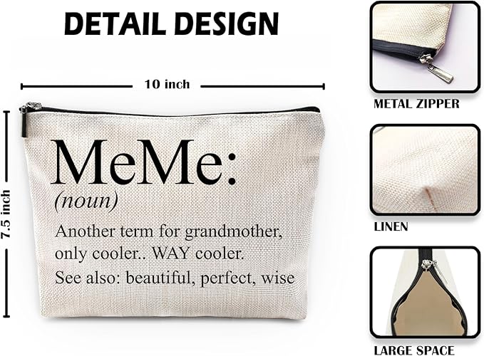 Sufamb Meme Gifts for Grandma,Grandma Makeup Bag,Meme Gifts,Meme Mother's Day Gifts,Grandma Gifts,Grandma Gifts from Grandchildren,Grandma Birthday Gifts,Meme Small Cosmetic Makeup Bag for Purse