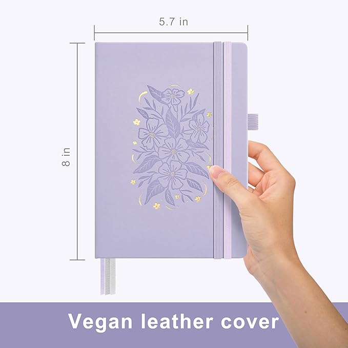 &And Per Se Dotted Journal Notebook for Women&Men with Pattern, A5 Leather Hardcover, 160 Pages 100GSM Thick Dotted Paper, 3 Sheets of Stickers Included(Lavender)