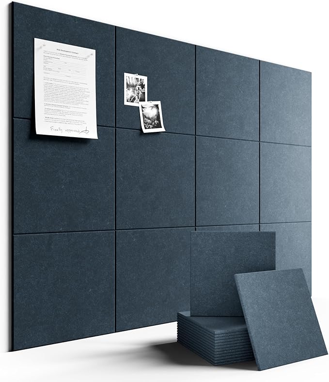 Large Felt Bulletin Board 48" x 36" Cork Board Alternative-12 Pack with 70 Safe Removable Adhesive Tabs, Cork Boards for Walls for Home Office Classroom Pin Board - Deep Charcoal Blue
