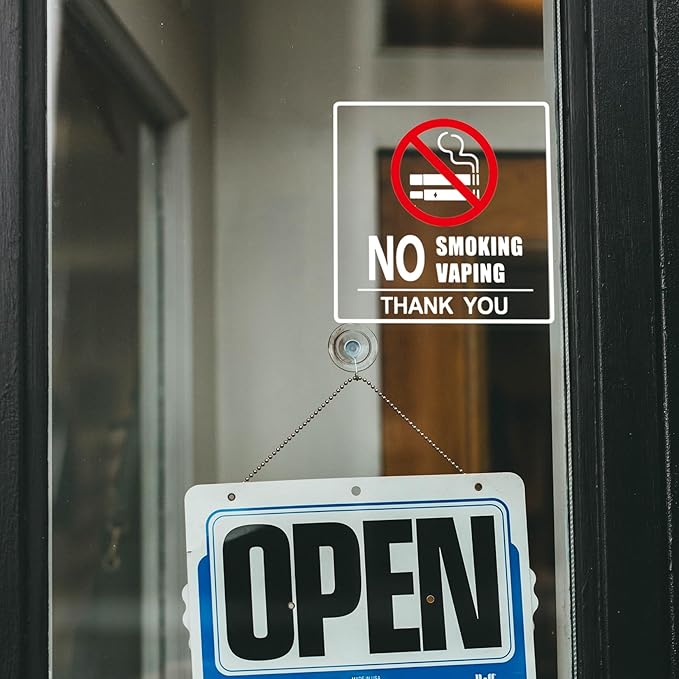 No Smoking Sign for Business Sign 6x6 Inch No Vaping Sticker Vinyl Sign Window Door Transparent Decals 2 Pack