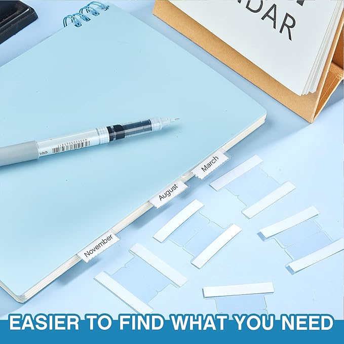 Gueevin Insertable Self Adhesive Tabs with Printable Inserts, 1 Inch Clear Index Tabs, 100 Pieces