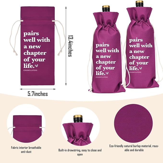 XFW Purple Funny New Chapter Wine Bag New Beginnings Gifts for Women Men Farewell Gifts for Friends Going Away Gifts for Coworkers Women Men Moving Away Gifts for Friends New Teacher Gifts
