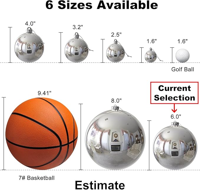 Silver 6.0" Extra Large Christmas Balls - Christmas Tree Decoration Ornaments Shatterproof Hanging Shiny Balls for Birthday Holiday Wedding Decorations Set of 2pcs