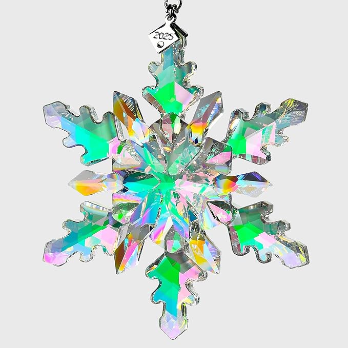 2025 Annual Edition Snowflake Crystal Christmas Ornaments,Christmas Tree Ornaments Crystal Sun Catcher Home Hanging Decor(25-Dreamy Pink)