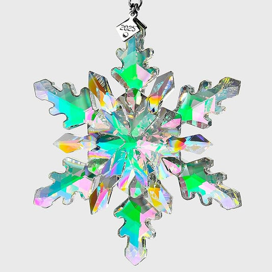 2025 Annual Edition Snowflake Crystal Christmas Ornaments,Christmas Tree Ornaments Crystal Sun Catcher Home Hanging Decor(25-Dreamy Pink)