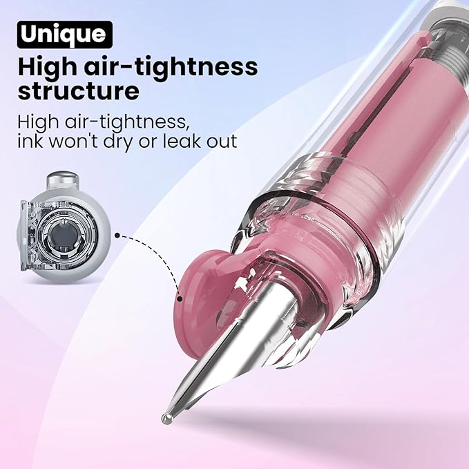 WRITECH Retractable Fountain Pen Set: Black Ink Fine Nib, 5 Refillable Ink Cartridges Included, No Leaking Smooth Writing for Calligraphy Journaling Gift (Pink)