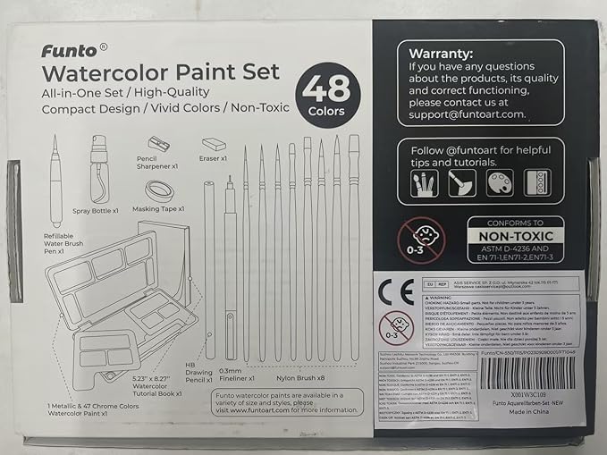 Funto Watercolor Paint Set, 48 Colors, Tutorial Pad, 8 Brushes,Water Brush Pen & More, Painting Set for Adults,Beginners,Professional