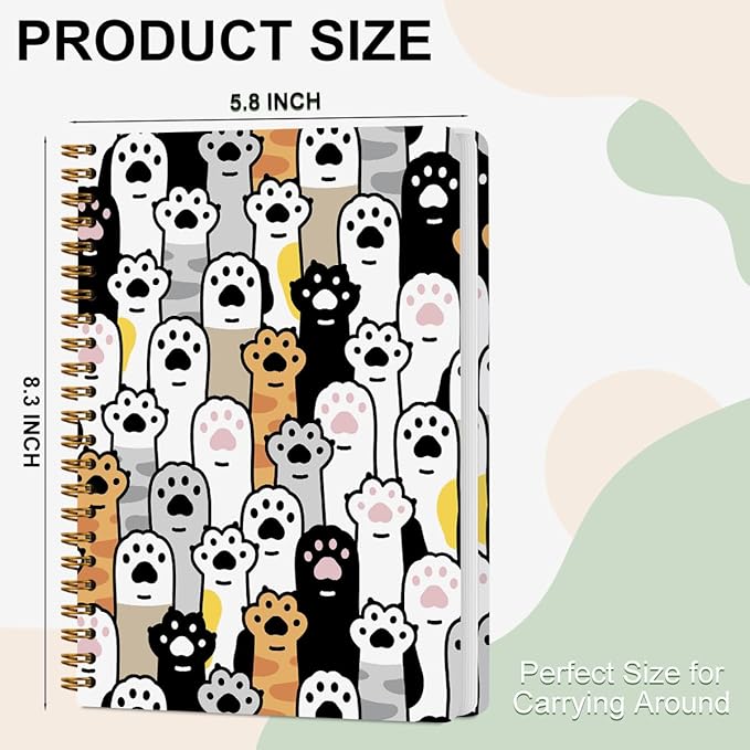 2 Pcs Cute Cats Claw Spiral Notebook, Cat Paws Journaling Notebooks Gatos Accessories Cat Themed Gifts for Women Teacher Note Books Journals for Writing Hardcover Notebook Office College Supplies