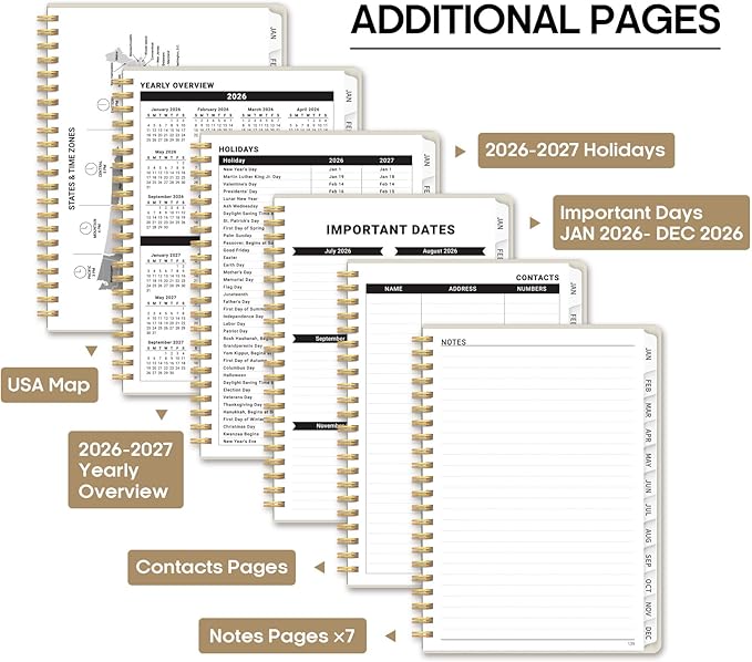 2026 Planner 8.5" x 11", Weekly and Monthly Calendar Planner Book, January 2026 - December 2026, Hardcover Spiral Planner with Monthly Tabs, Notes Pages, Perfect for Women & Men, A4 - Beige