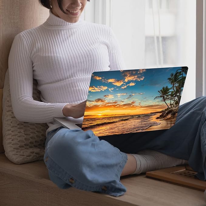 KEROM Compatible with MacBook Air 15 inch Case 2025 2024 2023 M4 M3 M2 A3241 A3114 A2941, Protective Plastic Hard Shell & Keyboard Cover for Mac Air 15 inch Case M4 M3 M2, Has Logo Cutout, Beach Theme