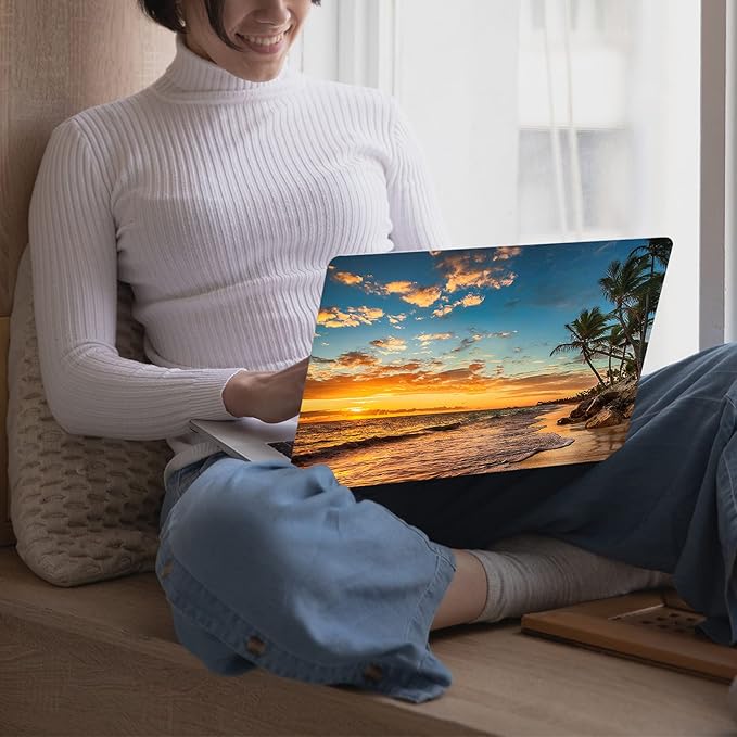 KEROM Compatible for MacBook Pro 14 Inch Case 2025-2021 M5 M4 M3 M2 M1 Pro/Max Chip A3434 A3112 A3185 A3401 A2918 A2992 A2779 A2442, Cute Aesthetic Plastic Hard Shell & Keyboard Cover, Beach Sunset