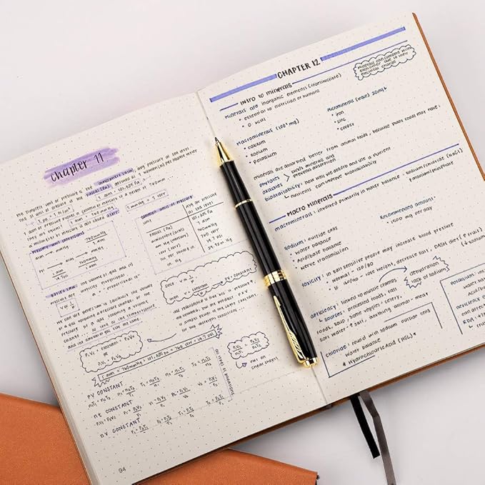 AHGXG Dotted Bullet Grid Journal 2 Pack - A5 Dot Grid Notebook Softcover, Medium 5.75'' × 8.38'', 320 Numbered Pages, 120gsm Thick Dotted Paper, Soft Leather Cover (Black Brown)