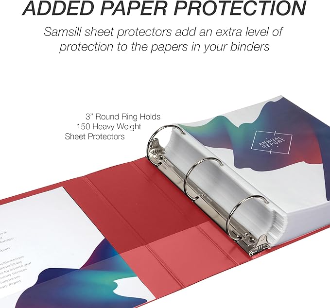 Samsill 3 Inch 3 Ring Binders, Made in USA, Economy Round Ring, Clear View Cover, 550 Sheet Capacity - for School, Home, Office - Red, 12 Pack
